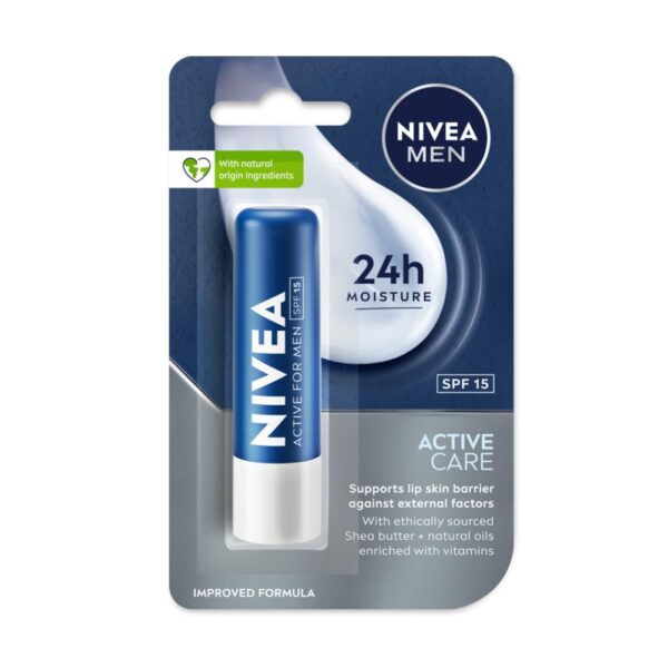 NIVEA MEN Active Care 4.8g Lip Balm|24 H Melt in Moisture Formula | Natural Oils | Nourished Lips, 4.8 g (Pack of 1)