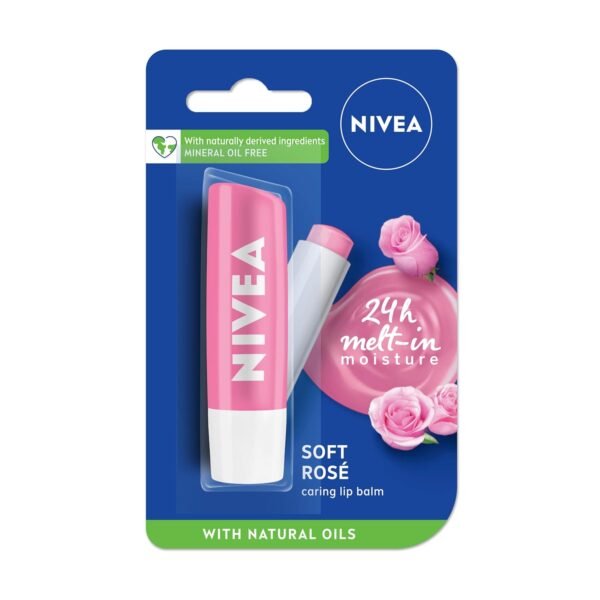 NIVEA Soft Rose Shine 4.8g Lip Balm | 24 H Melt in Moisture Formula | Natural Oils | Glossy Finish,4.8 g (Pack of 1)