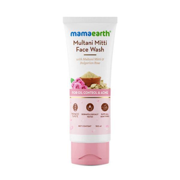 Mamaearth Multani Mitti Face Wash with Multani Mitti & Bulgarian Rose For Oil Control & Acne | Suits All Skin Types | Hydrating & Gentle | Paraben-Free | No Silicones | Sulphate-Free | For Men & Women | 100 ml