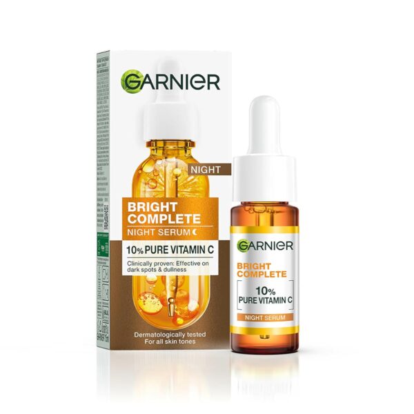 Garnier Bright Complete Night Vitamin C Serum With 10% Pure Vitamin C for Bright Skin, PM Routine Vitamin C Serum Suitable For All Skin Types, 15ml