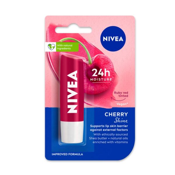 NIVEA Cherry Shine 4.8g Lip Balm|24 H Melt in Moisture Formula| Natural Oils| Glossy Finish,4.8 g (Pack of 1)