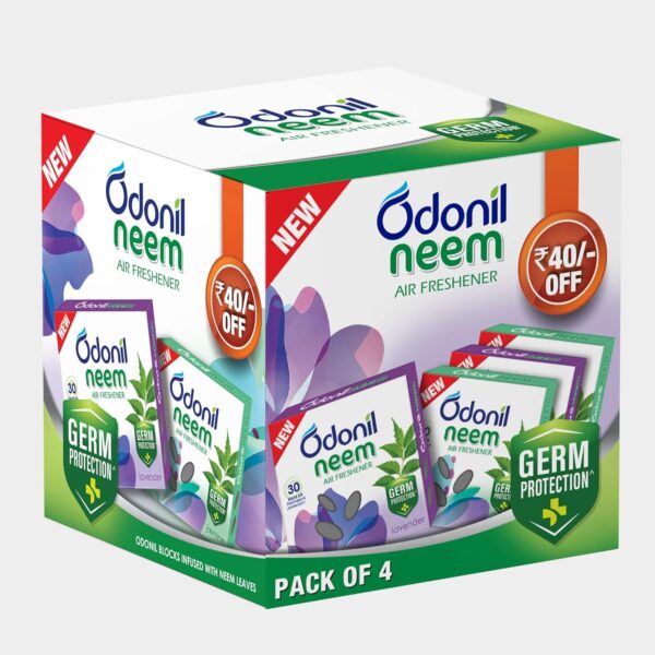 Odonil Bathroom & Toilet Air Freshener Blocks – Neem Infused | Jasmine, Lavender, Orchid & Rose | 192g (48g x 4) | Long Lasting Freshness | Germ Protection |