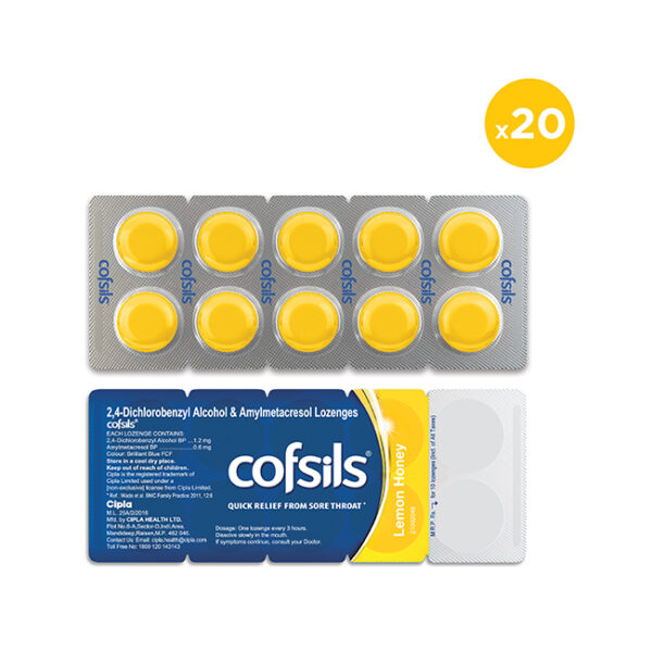 Cipla Cofsils Lozenges – Lemon Honey 20 Lozenges | Sore Throat & Cough Relief UK