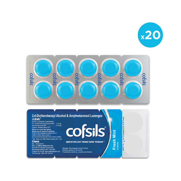 Cipla Cofsils Lozenges - Fresh Mint (20 Lozenges) | Sore Throat Relief