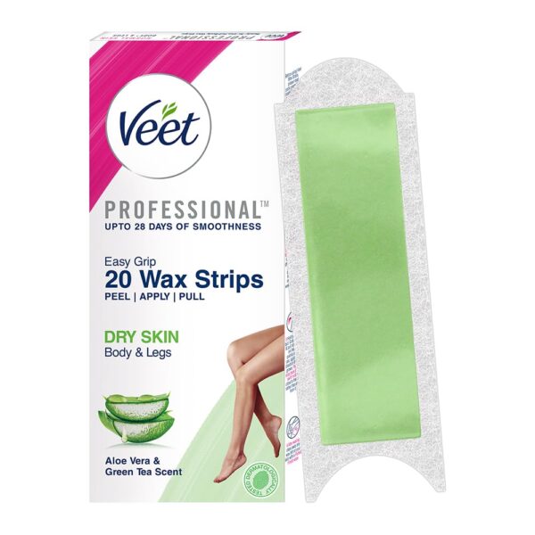 Veet Full Body Waxing Strips Kit for Dry Skin, 20 Strips – Long-Lasting Smoothness