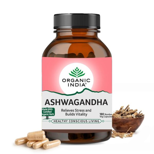 Organic India Ashwagandha Capsules 180 Veg Caps | Stress Relief & Energy Boost UK