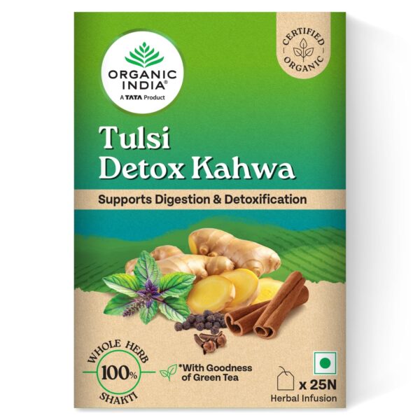ORGANIC INDIA Tulsi Detox Kahwa 25 Tea Bags | Cleanse & Cold Relief | Improve Digestion & Detoxification | Herbal Tulsi Tea United Kingdom