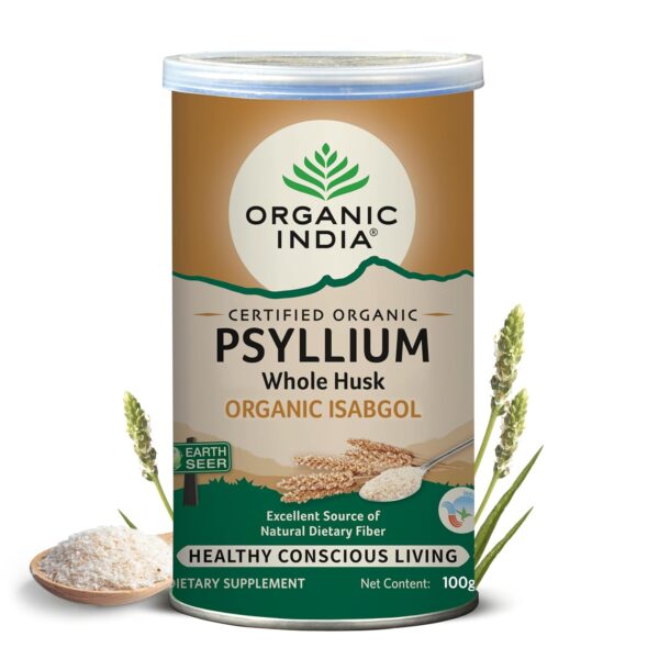 Organic India Isabgol Whole Psyllium Husk Powder 100g – Dietary Fibre for Gut & Digestive Health | Buy Online in United Kingdom