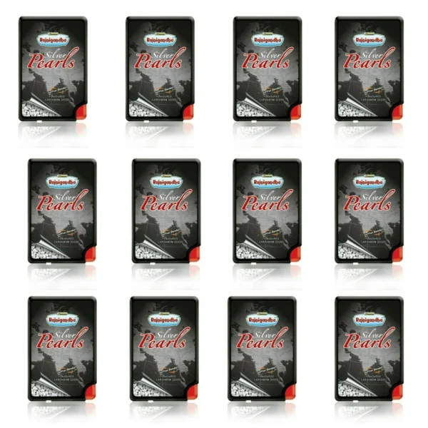 Rajnigandha Silver Pearls Mouth Freshener Cardamom Elaichi 5.75 g × 12 Pcs — Premium Silver-Coated Cardamom Mouth Freshener Pack | Delivered to United Kingdom via www.mycosmedics.uk