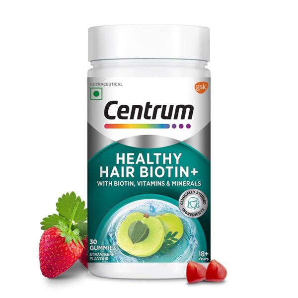Centrum Healthy Hair Biotin+ Gummies — 30 Count | 100% RDA Biotin, Amla, Vitamins & Minerals | Worldwide Leader in Multivitamins | 100 % Veg | Available in the United Kingdom at www.mycosmedics.uk