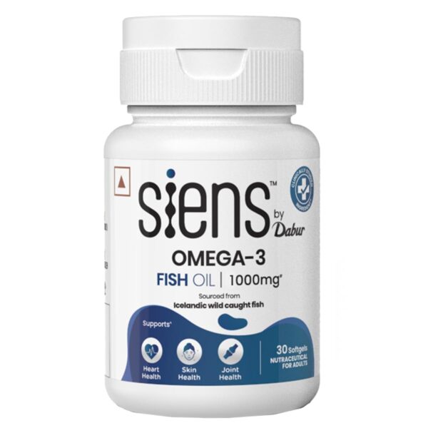 Siens by Dabur Omega-3 Fish Oil Capsules 1000 mg – 30 Softgels | Supports Heart, Skin & Joint Health | EPA & DHA | Sustainably Sourced from Wild-Caught Icelandic Fish | For Men & Women in the United Kingdom