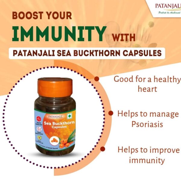 Patanjali Sea Buckthorn Capsules 30 Capsules – Supports Immunity, Skin Health, Heart Health, Liver Function, Joint Pain, Digestive Health & Energy Levels